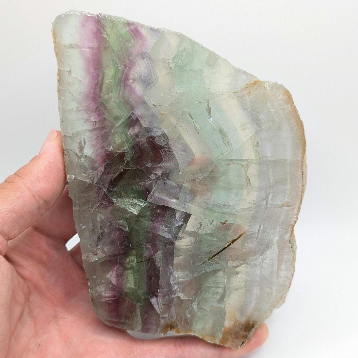 568 g Natural Rainbow Fluorite Slab - Green and Purple Fluorite Polished Crystal Specimen - Fluorite Slab - Crystal Home Decor