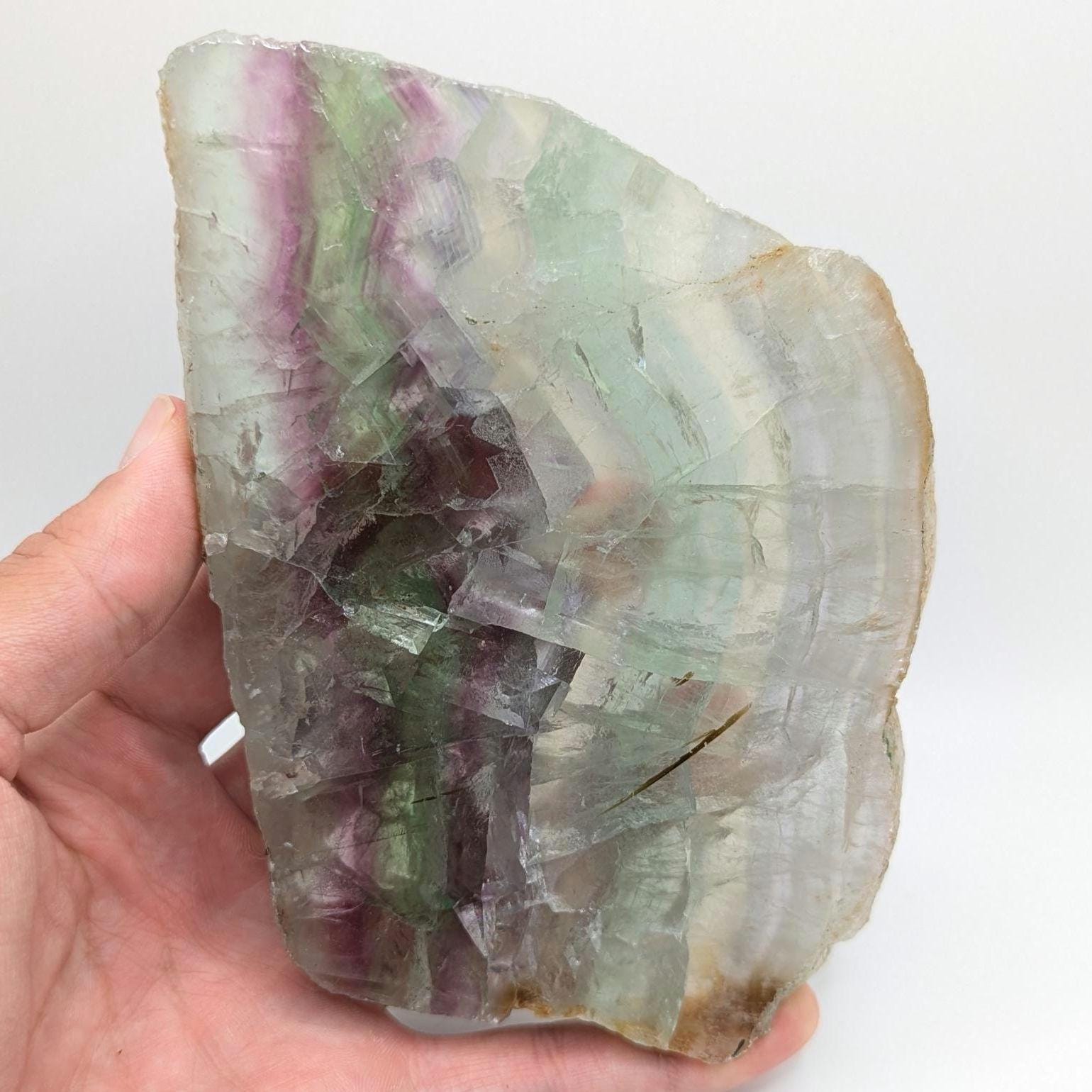 568 g Natural Rainbow Fluorite Slab - Green and Purple Fluorite Polished Crystal Specimen - Fluorite Slab - Crystal Home Decor