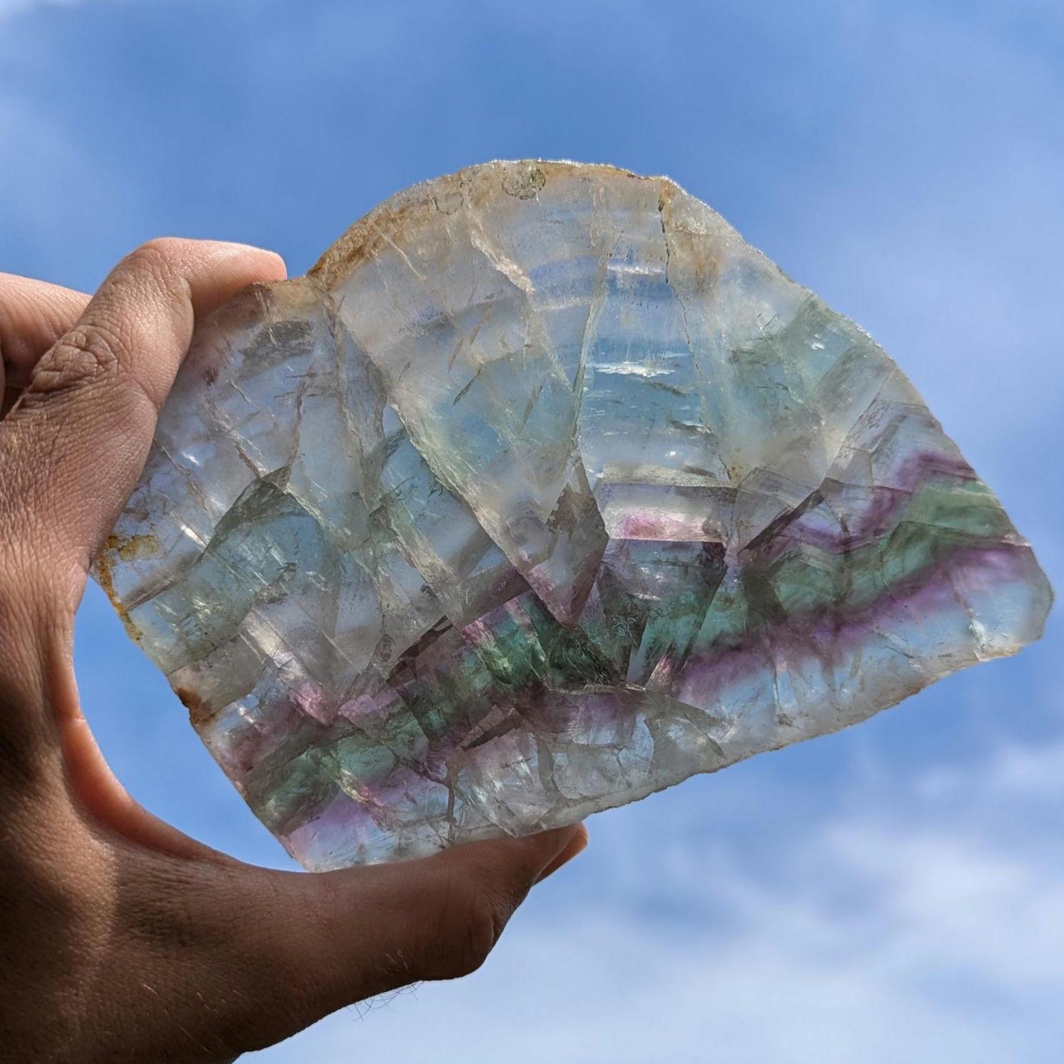 568 g Natural Rainbow Fluorite Slab - Green and Purple Fluorite Polished Crystal Specimen - Fluorite Slab - Crystal Home Decor