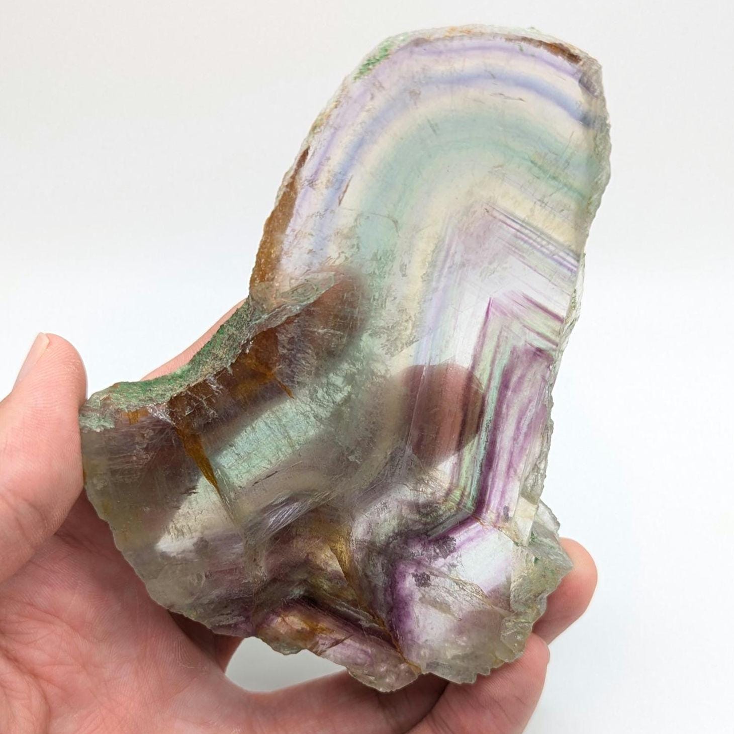 294 g Natural Rainbow Fluorite Slab - Green and Purple Fluorite Polished Crystal Specimen - Fluorite Slab - Crystal Home Decor