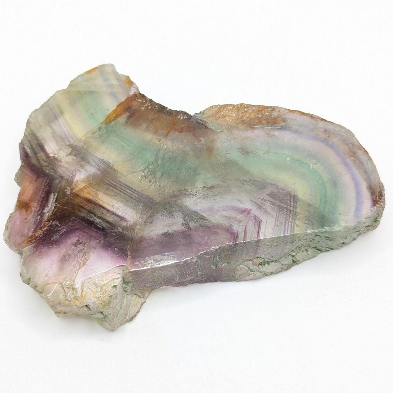 294 g Natural Rainbow Fluorite Slab - Green and Purple Fluorite Polished Crystal Specimen - Fluorite Slab - Crystal Home Decor