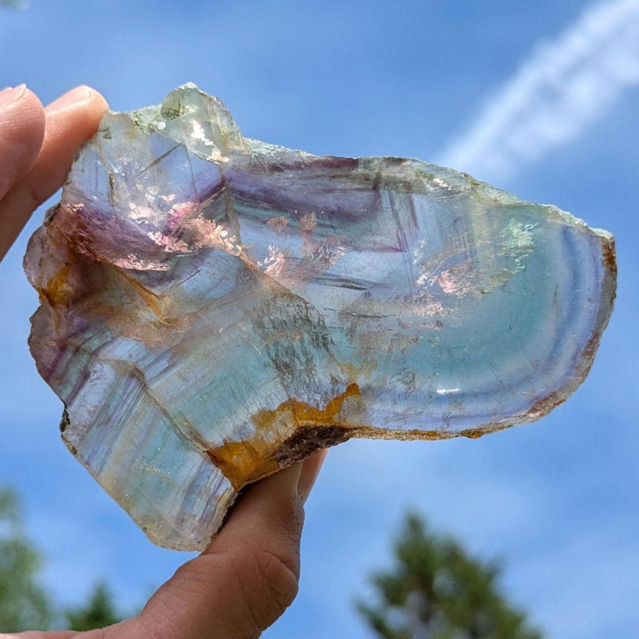 294 g Natural Rainbow Fluorite Slab - Green and Purple Fluorite Polished Crystal Specimen - Fluorite Slab - Crystal Home Decor