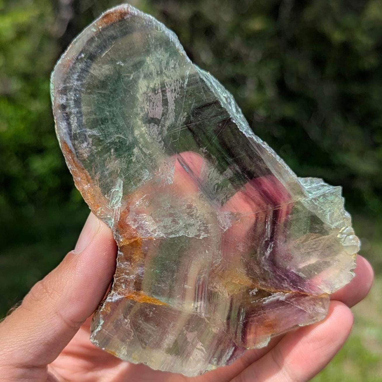 294 g Natural Rainbow Fluorite Slab - Green and Purple Fluorite Polished Crystal Specimen - Fluorite Slab - Crystal Home Decor