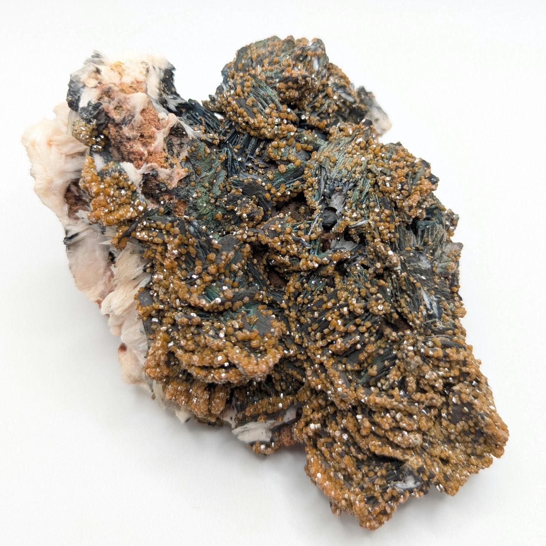 634 g Vanadinite on Black and White Barite - Mibladen, Morocco - Handpicked at Mine - Natural Sparkling Red Vanadinite Mineral Specimen