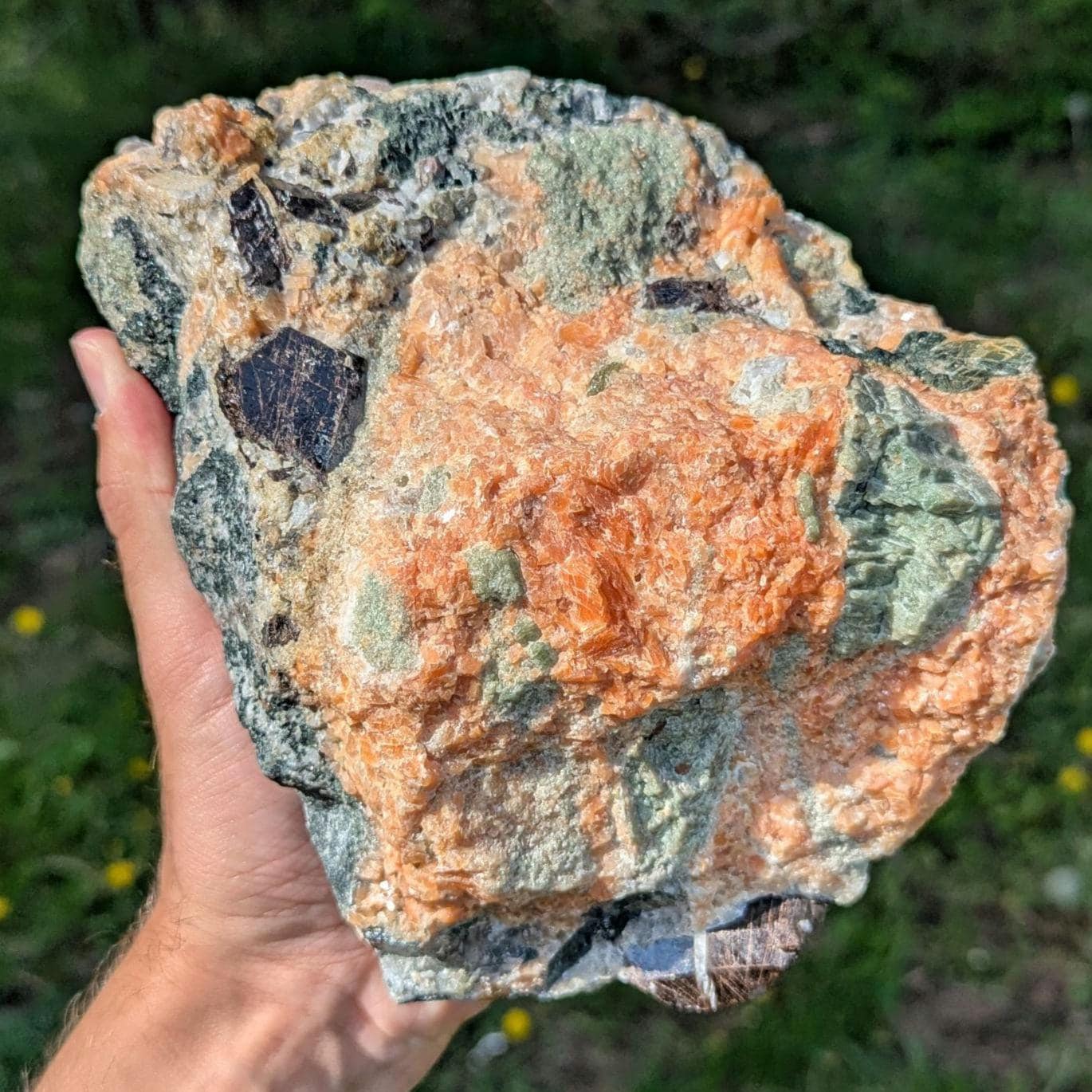 3.36 kg Rare Titanite Crystals in Orange Calcite with Fluorapatite - Yates Mine, Otter Lake, Quebec, Canada - Natural Large Mineral Specimen
