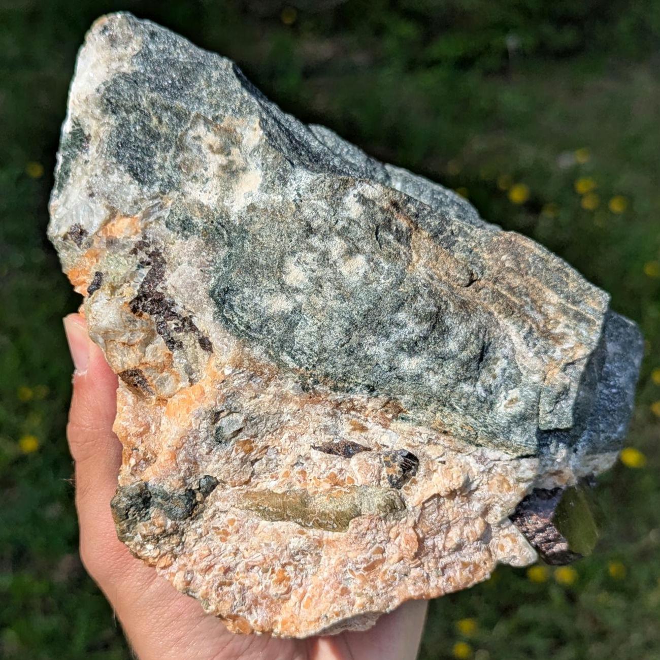 3.36 kg Rare Titanite Crystals in Orange Calcite with Fluorapatite - Yates Mine, Otter Lake, Quebec, Canada - Natural Large Mineral Specimen