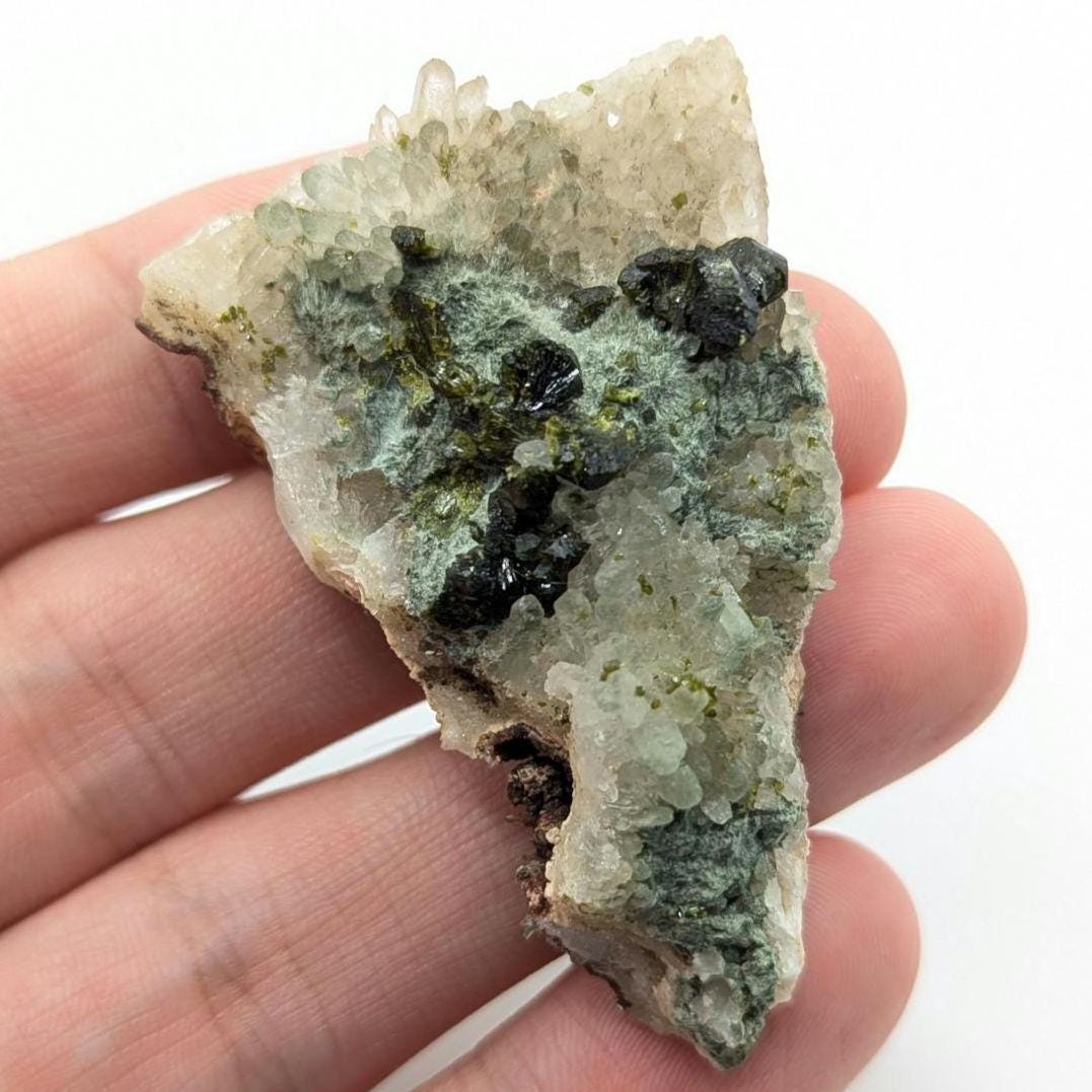 Epidote on Quartz Matrix, Imilchil Morocco - Green Crystal Mineral Specimen