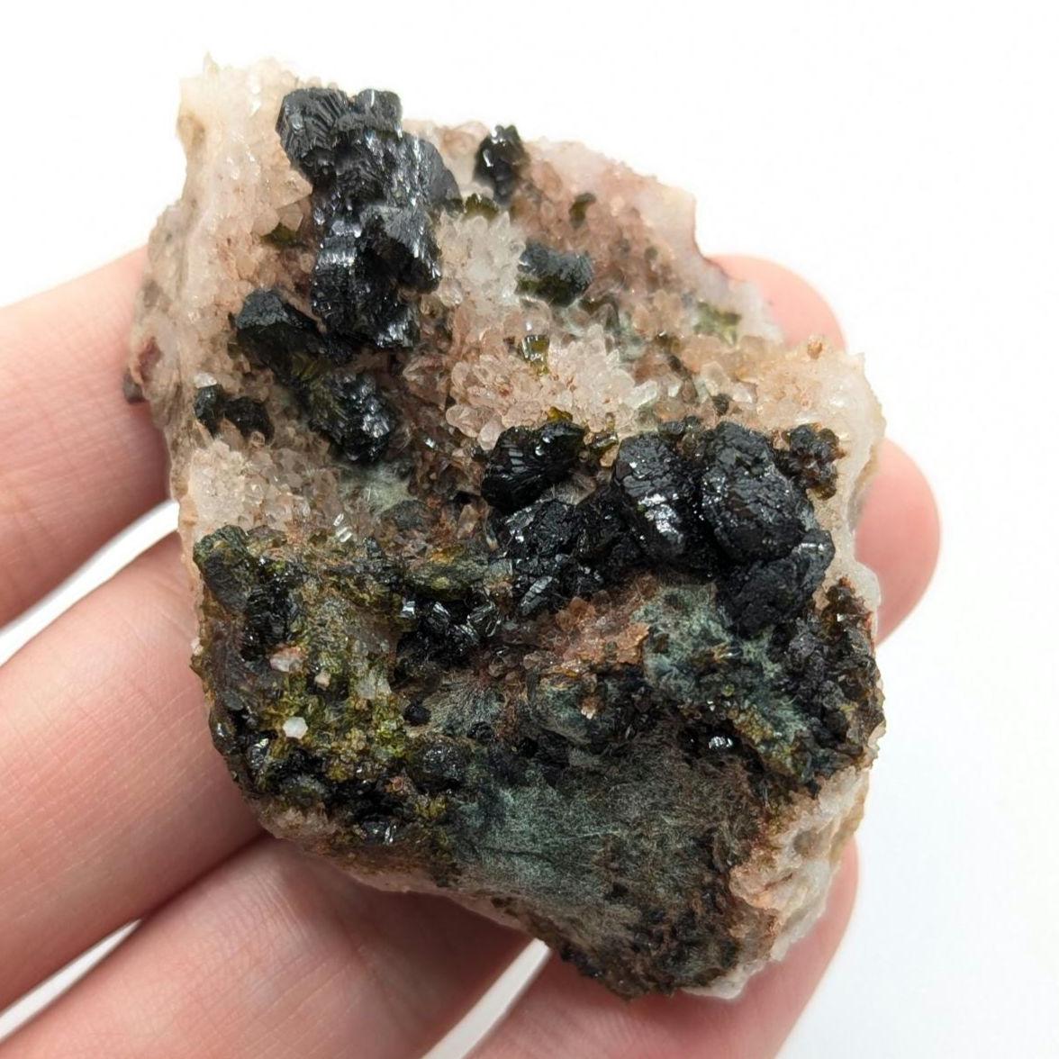 Epidote on Quartz Matrix from Imilchil, Morocco - Green Crystal Mineral Specimen