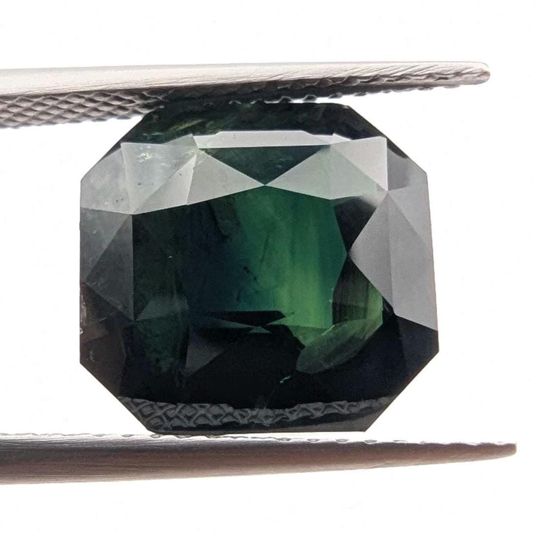 8.65ct Dark Teal Green Sapphire - Queensland, Australia - Unheated Octagonal Cut Loose Gemstone
