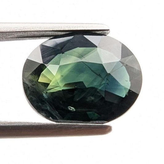 3.76ct Dark Teal Parti Sapphire - Queensland, Australia - Green and Blue Oval Cut Loose Gemstone - Heated Sapphire