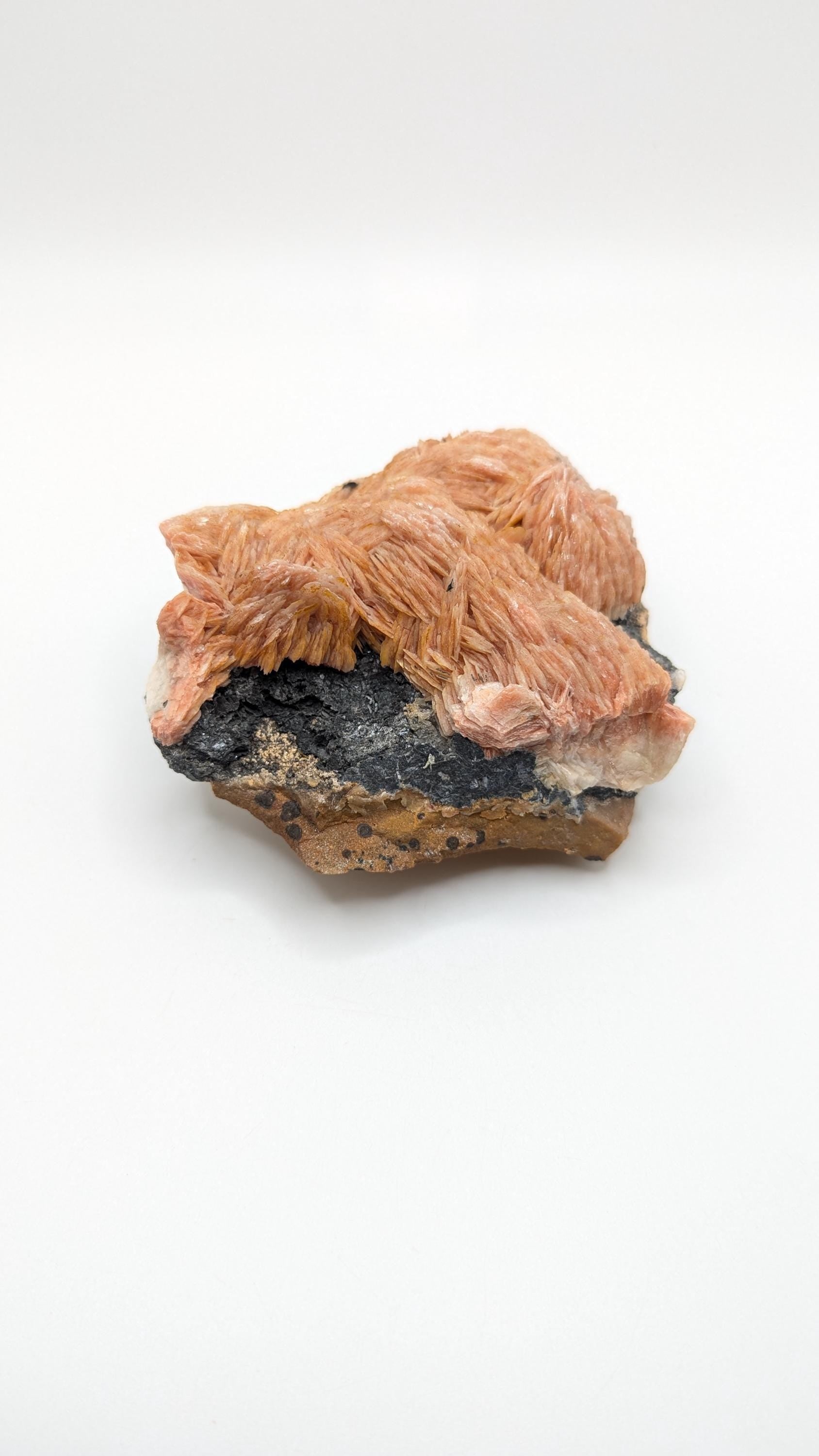596g Orange Barite on Galena Matrix - Mibladen, Morocco - Natural Mineral Specimens - Raw Barite Blades on Matrix - Rough Minerals