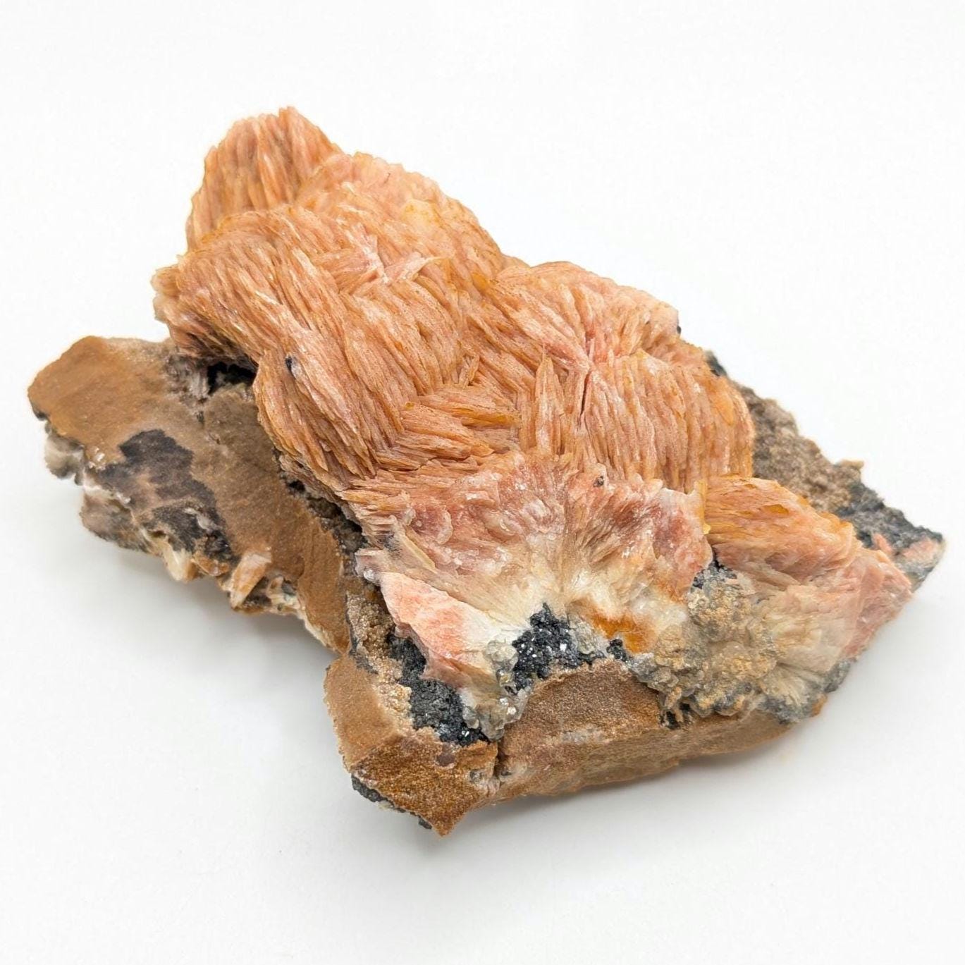 520g Orange Barite on Galena Matrix - Mibladen, Morocco - Natural Mineral Specimens - Raw Barite Blades on Matrix - Rough Minerals