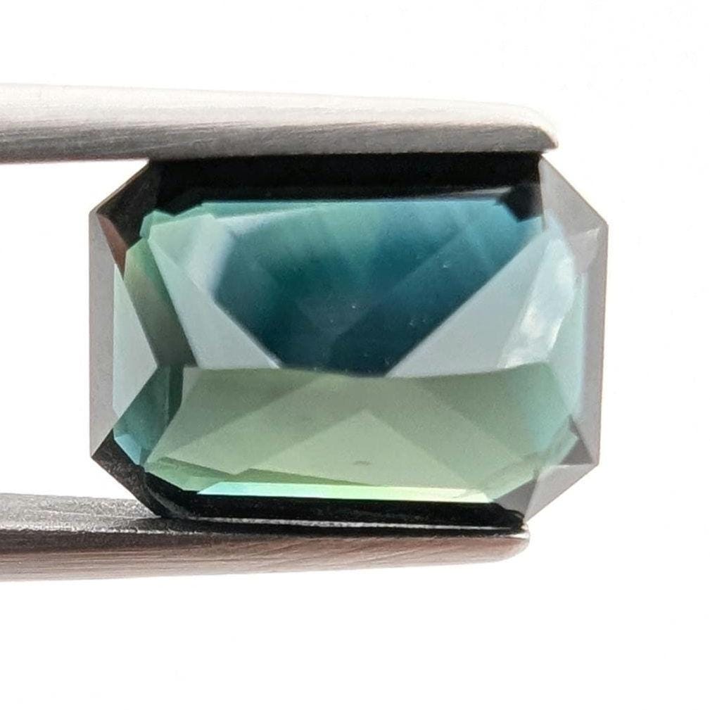 2.94ct Parti Dark Teal Sapphire - Queensland, Australia - Heated Green Blue Octagon Loose Gemstone