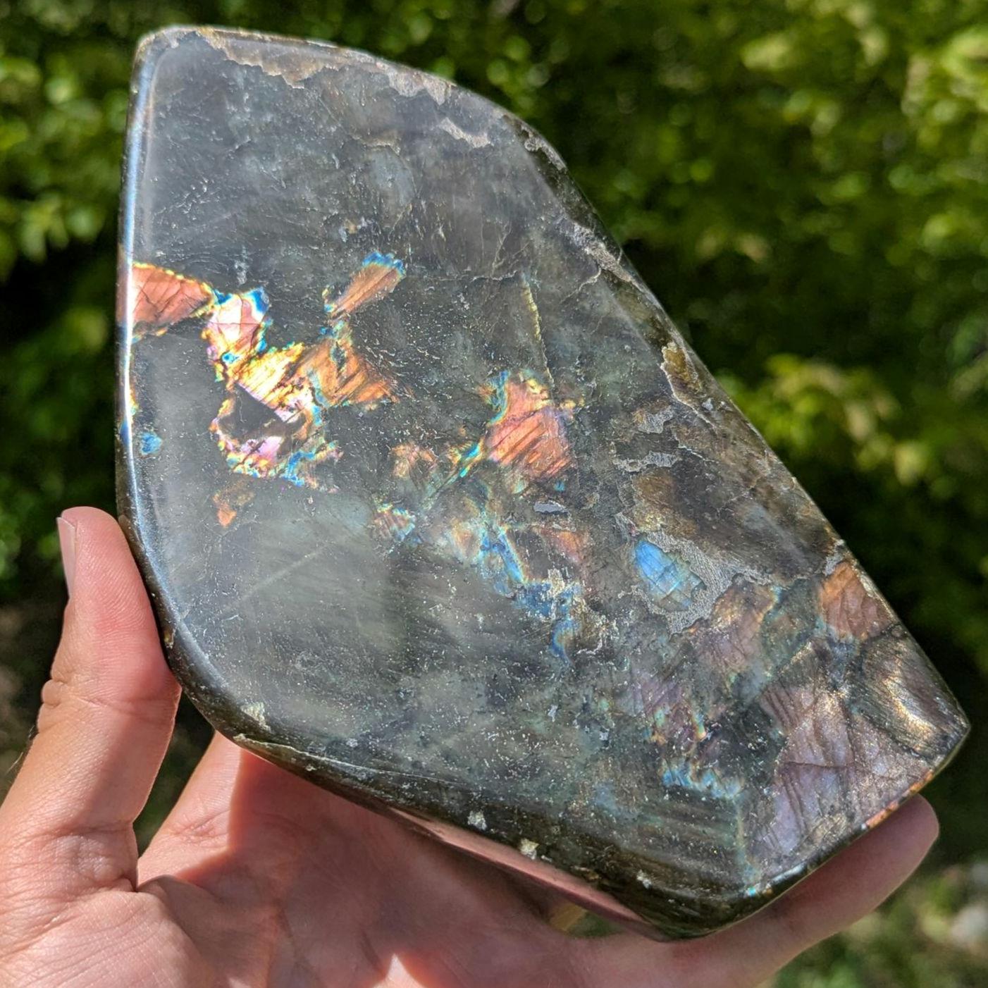 1.24 kg Orange Labradorite Crystal - Polished Purple, Orange, Blue Flash Labradorite Freeform - Large Polished Labradorite - Madagascar