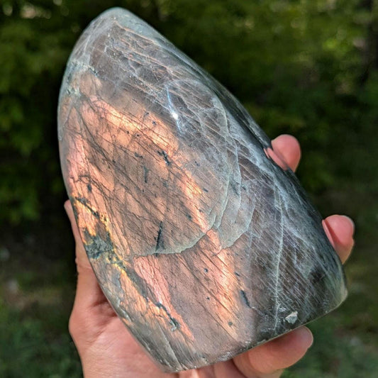 1.88 kg Orangey Pink Labradorite Crystal - Polished Orange, Pink Flash Labradorite Freeform - Large Polished Labradorite - Madagascar
