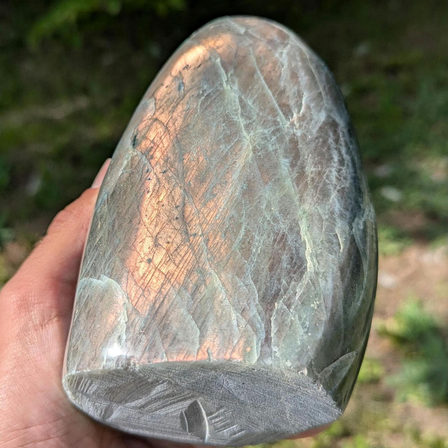 1.88 kg Orangey Pink Labradorite Crystal - Polished Orange, Pink Flash Labradorite Freeform - Large Polished Labradorite - Madagascar