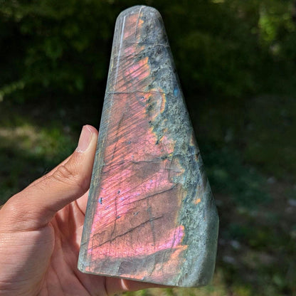 766 g Orangey Pink Labradorite Crystal - Polished Purple, Orange, Pink Flash Labradorite Freeform - Large Polished Labradorite - Madagascar