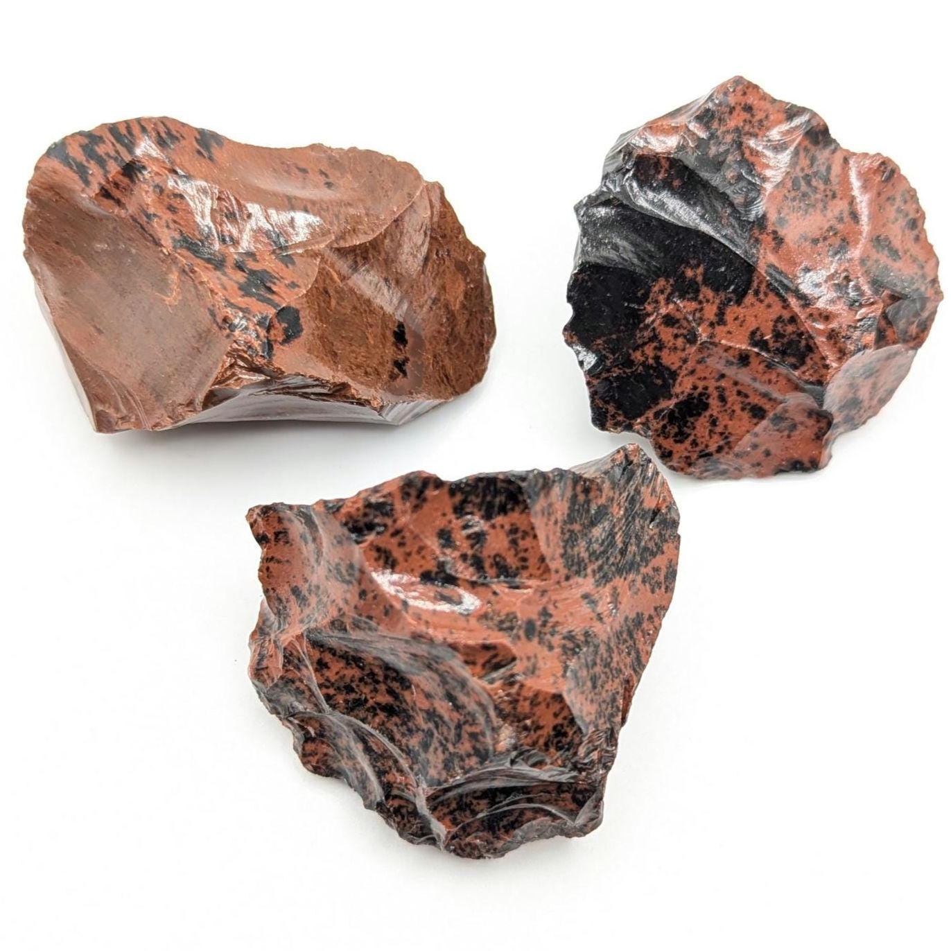 3 piece Red Obsidian Set, Natural Mahogany Obsidian, Raw Obsidian Pieces, Rough Obsidian Volcanic Glass, Mexico