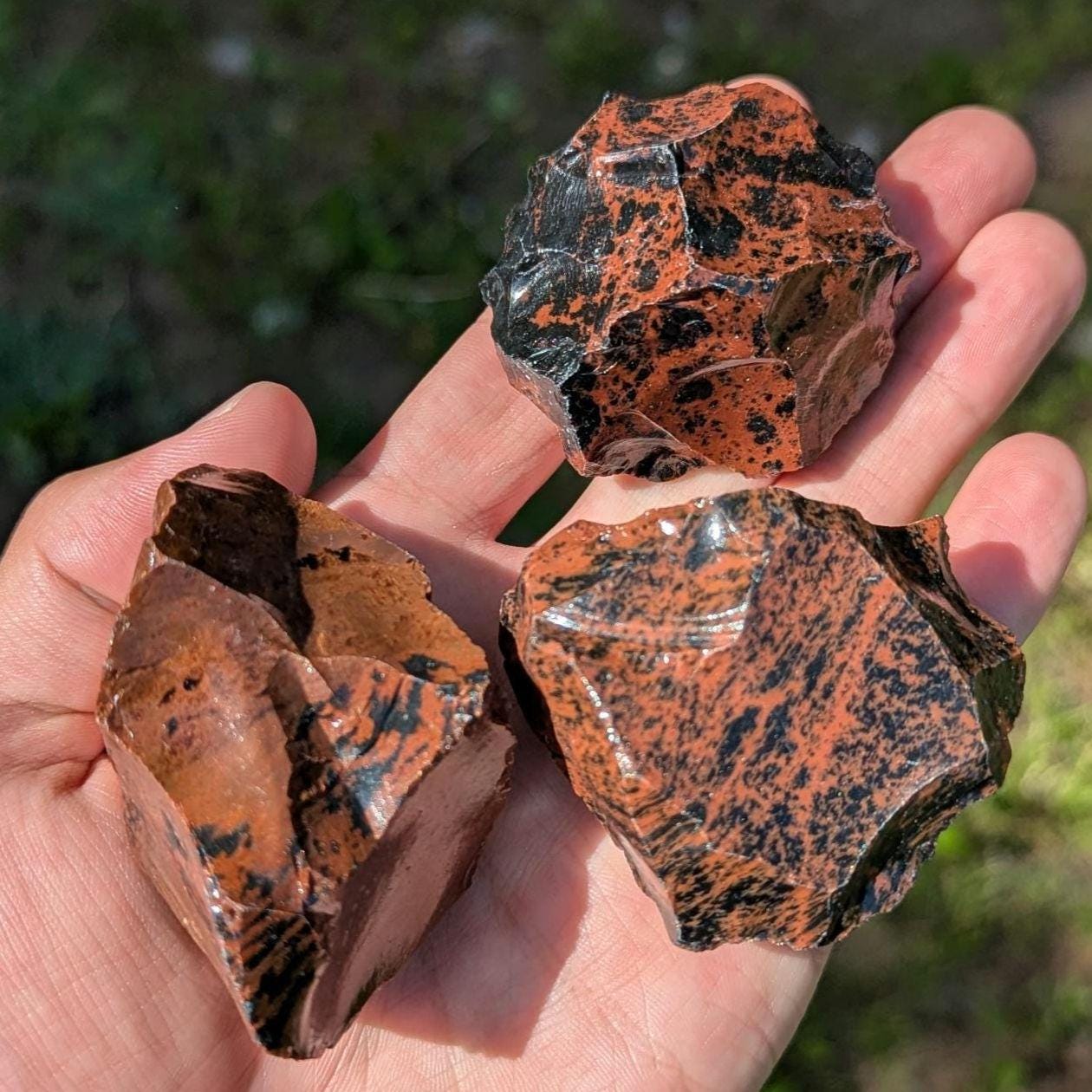 3 piece Red Obsidian Set, Natural Mahogany Obsidian, Raw Obsidian Pieces, Rough Obsidian Volcanic Glass, Mexico