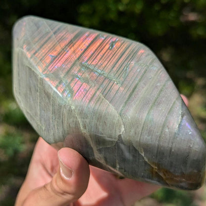 835 g Orangey Pink Labradorite Crystal - Polished Purple, Orange, Pink Flash Labradorite Freeform - Large Polished Labradorite - Madagascar