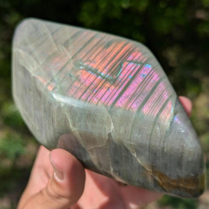835 g Orangey Pink Labradorite Crystal - Polished Purple, Orange, Pink Flash Labradorite Freeform - Large Polished Labradorite - Madagascar