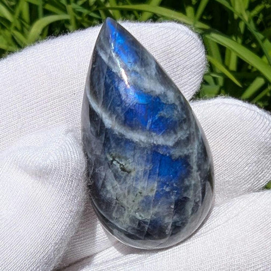 58ct Blue Flash Canadian Labradorite - Tabor Island, Nain, Labrador, Canada - Pear Cabochon - The Original Labradorite