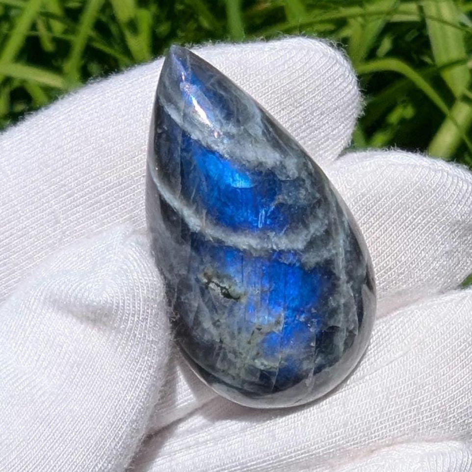 58ct Blue Flash Canadian Labradorite - Tabor Island, Nain, Labrador, Canada - Pear Cabochon - The Original Labradorite