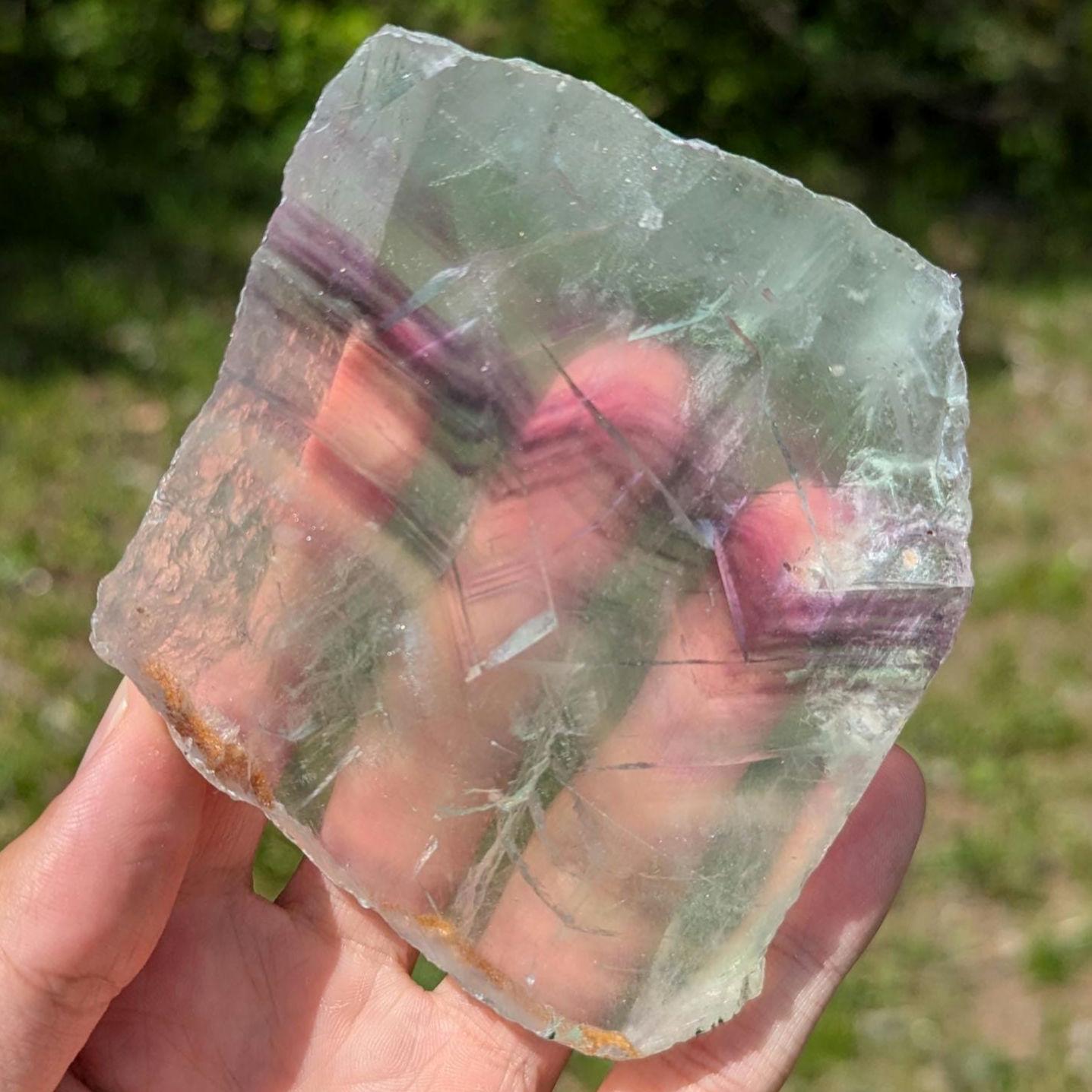 299 g Natural Rainbow Fluorite Slab - Green and Purple Fluorite Polished Crystal Specimen - Fluorite Slab - Crystal Home Decor