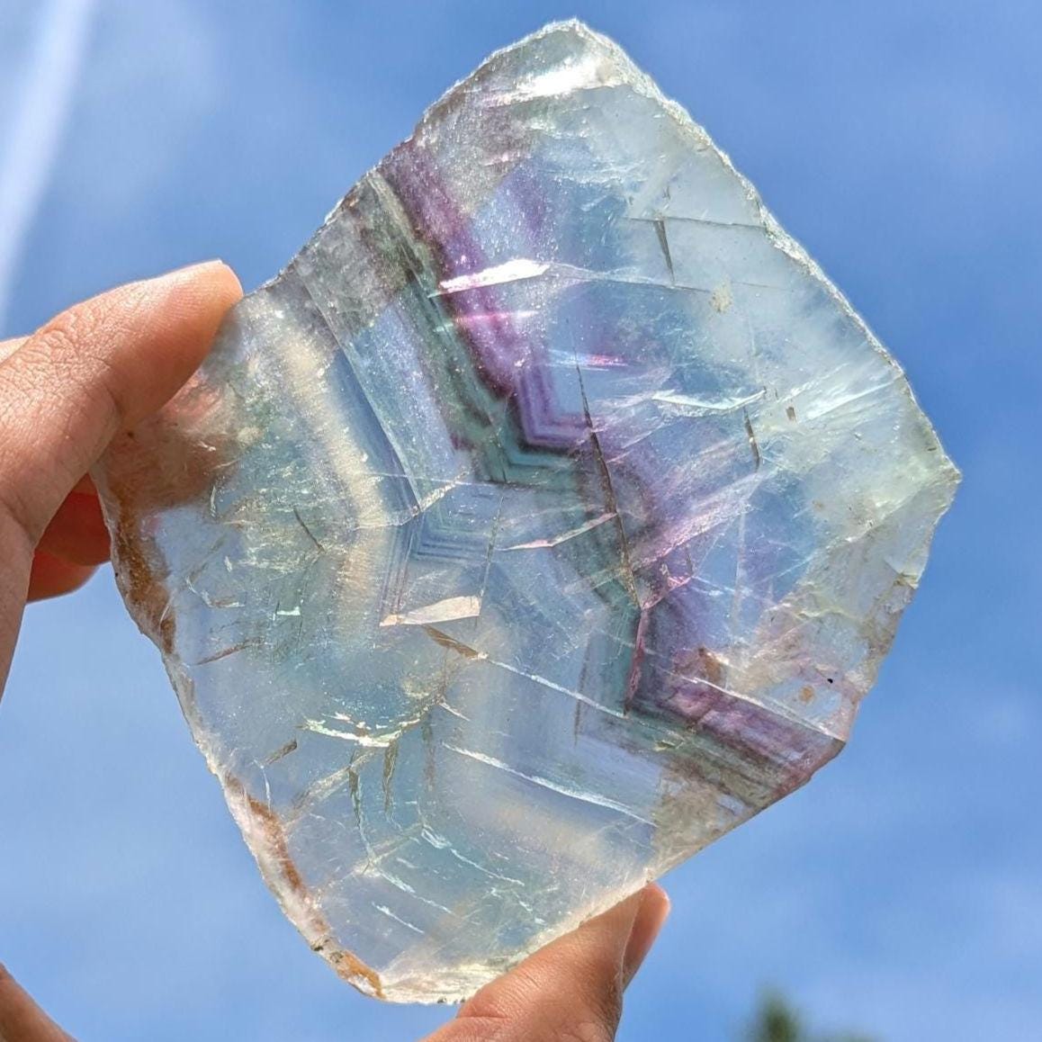 299 g Natural Rainbow Fluorite Slab - Green and Purple Fluorite Polished Crystal Specimen - Fluorite Slab - Crystal Home Decor