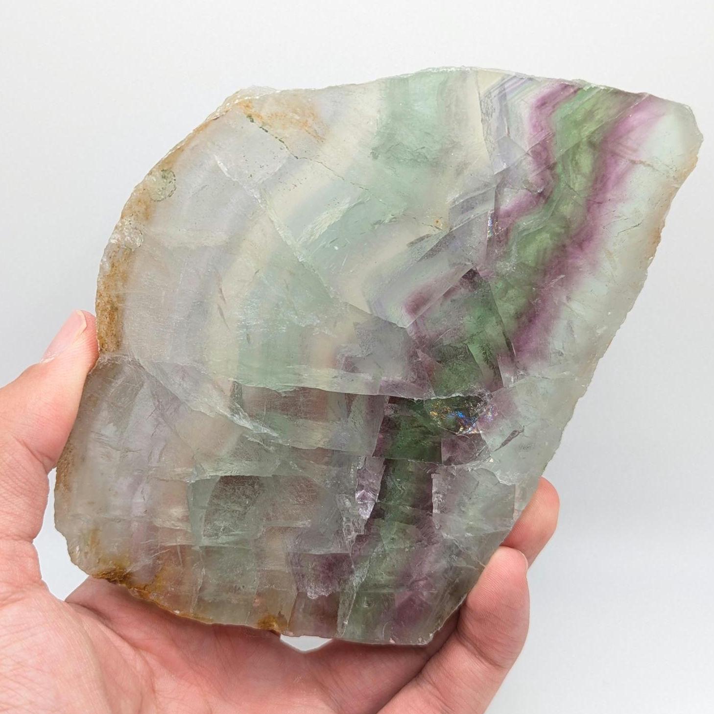 568 g Natural Rainbow Fluorite Slab - Green and Purple Fluorite Polished Crystal Specimen - Fluorite Slab - Crystal Home Decor