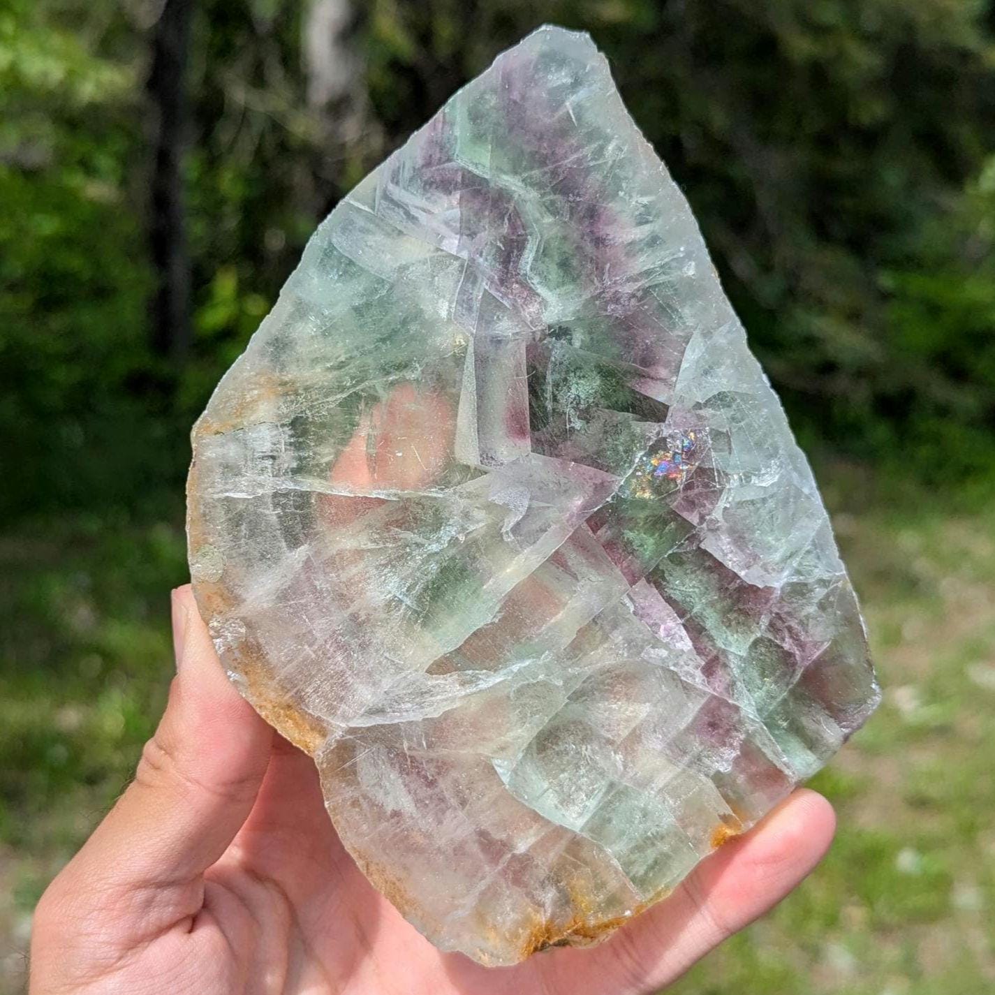 568 g Natural Rainbow Fluorite Slab - Green and Purple Fluorite Polished Crystal Specimen - Fluorite Slab - Crystal Home Decor