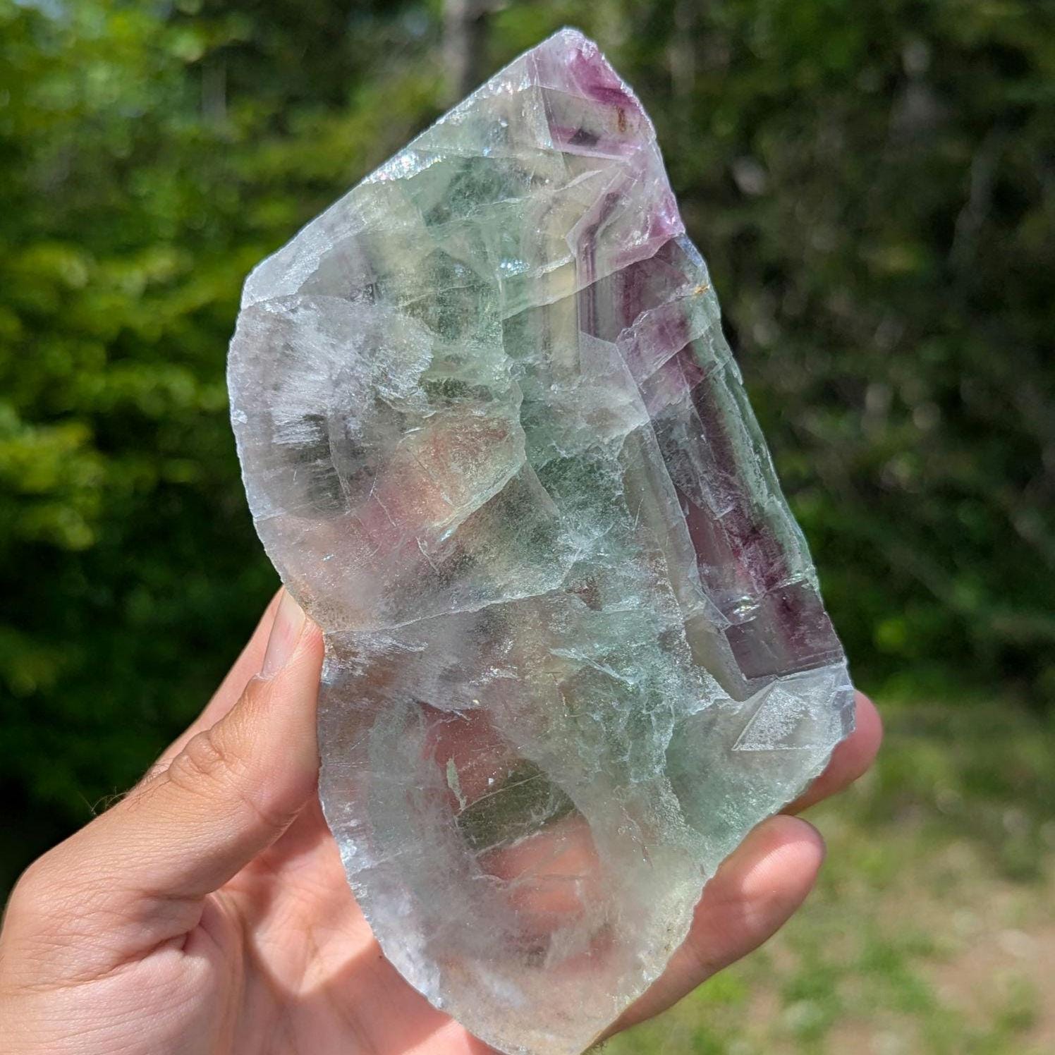 459 g Natural Rainbow Fluorite Slab - Green and Purple Fluorite Polished Crystal Specimen - Fluorite Slab - Crystal Home Decor