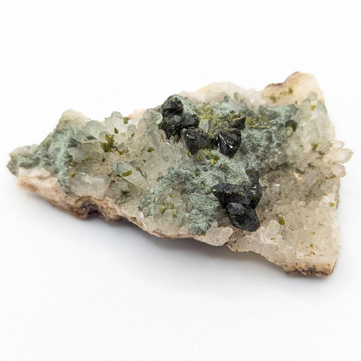Epidote on Quartz Matrix, Imilchil Morocco - Green Crystal Mineral Specimen