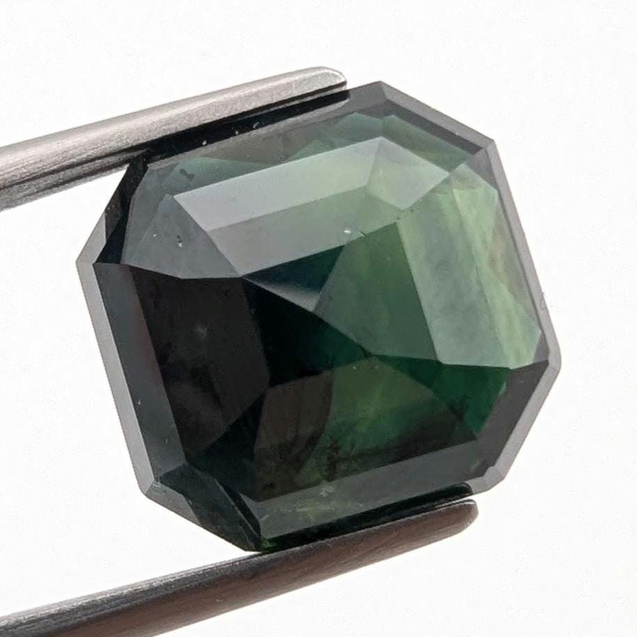 8.65ct Dark Teal Green Sapphire - Queensland, Australia - Unheated Octagonal Cut Loose Gemstone