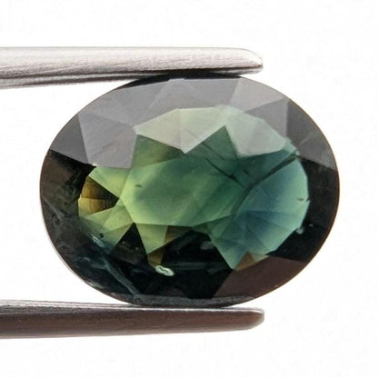 3.76ct Dark Teal Parti Sapphire - Queensland, Australia - Green and Blue Oval Cut Loose Gemstone - Heated Sapphire