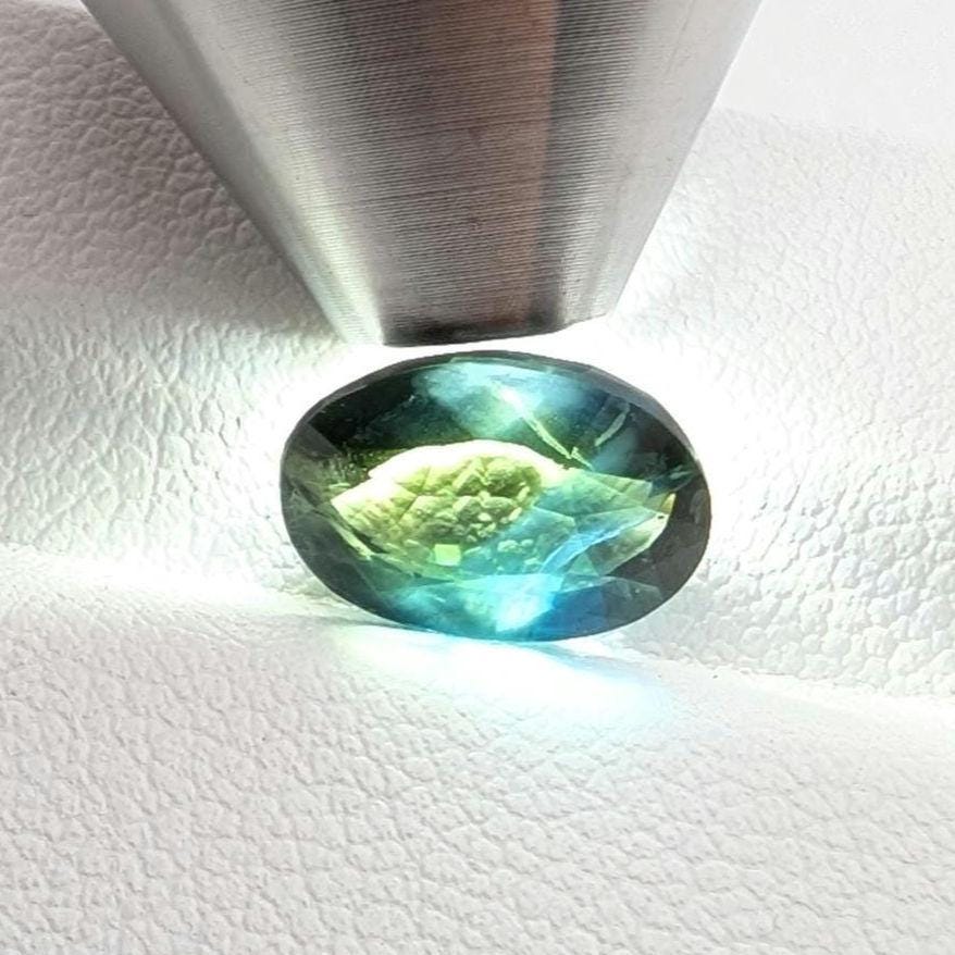 3.76ct Dark Teal Parti Sapphire - Queensland, Australia - Green and Blue Oval Cut Loose Gemstone - Heated Sapphire