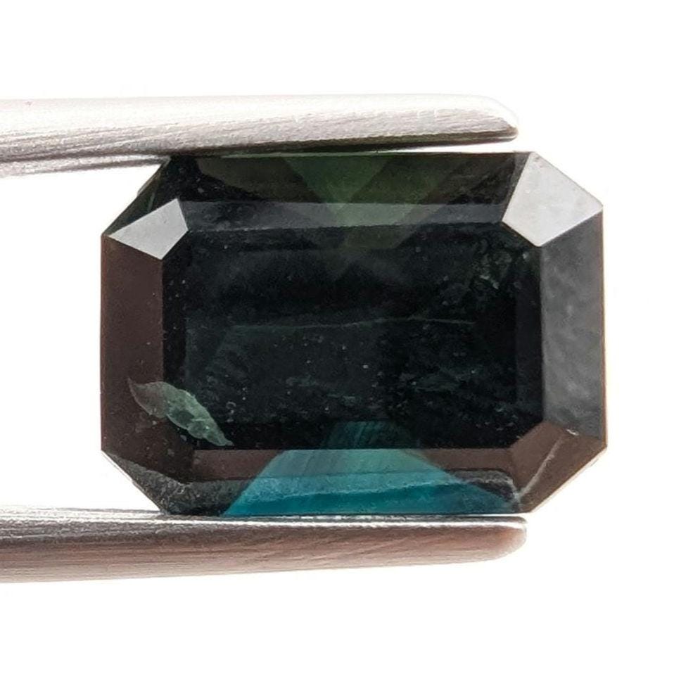 2.94ct Parti Dark Teal Sapphire - Queensland, Australia - Heated Green Blue Octagon Loose Gemstone