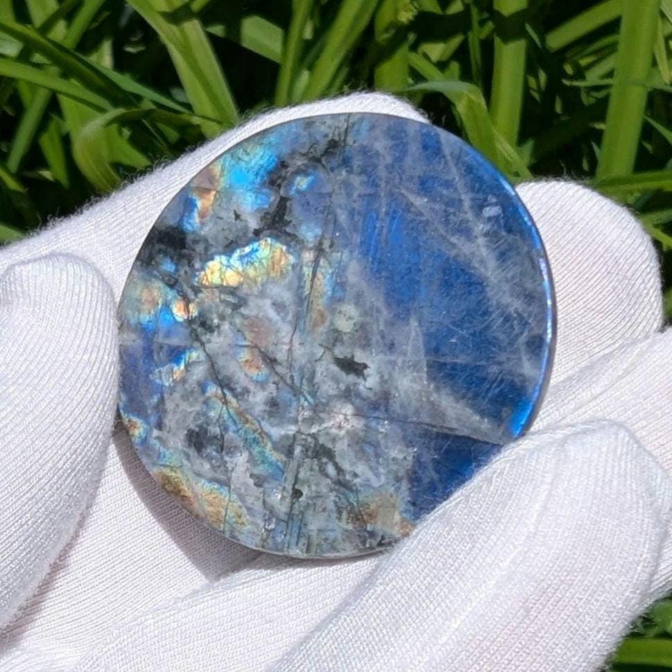 115ct Blue Flash Labradorite Cabochon - Tabor Island, Nain, Labrador, Canada