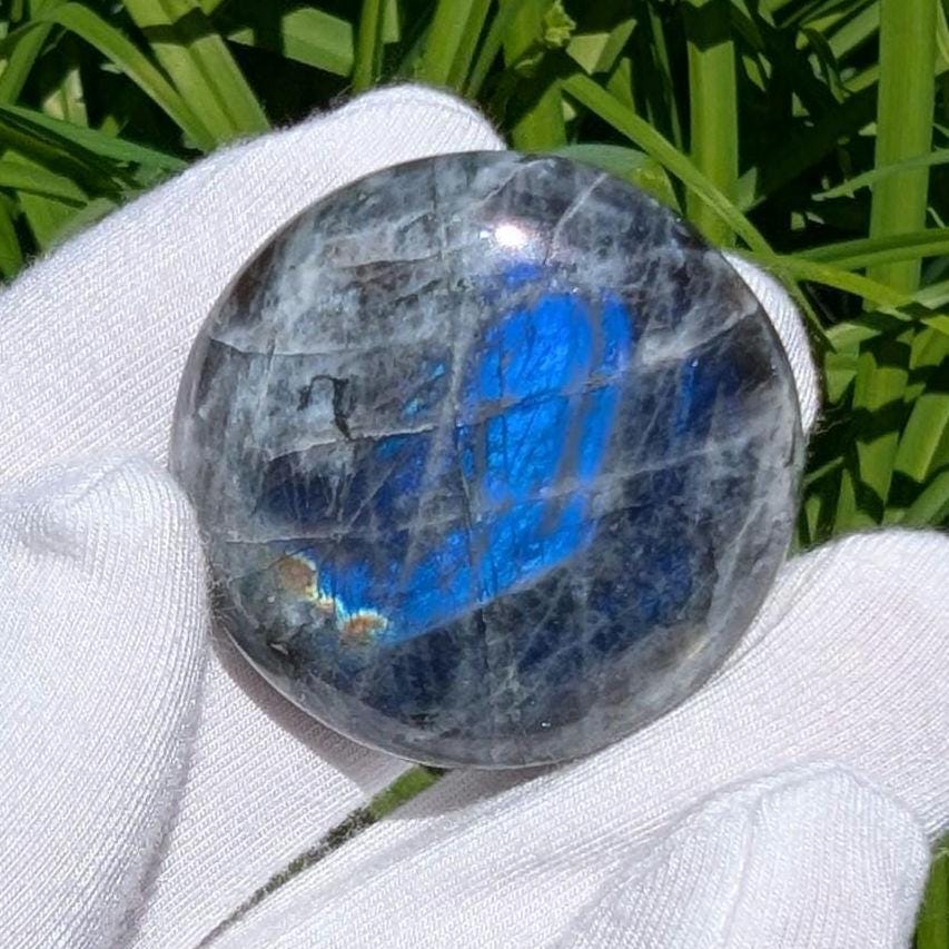 115ct Blue Flash Labradorite Cabochon - Tabor Island, Nain, Labrador, Canada