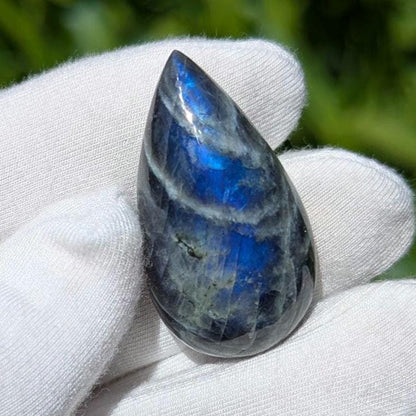 58ct Blue Flash Canadian Labradorite - Tabor Island, Nain, Labrador, Canada - Pear Cabochon - The Original Labradorite