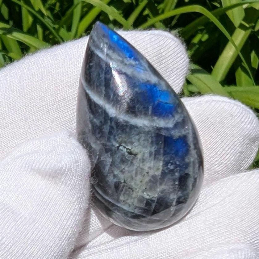 58ct Blue Flash Canadian Labradorite - Tabor Island, Nain, Labrador, Canada - Pear Cabochon - The Original Labradorite