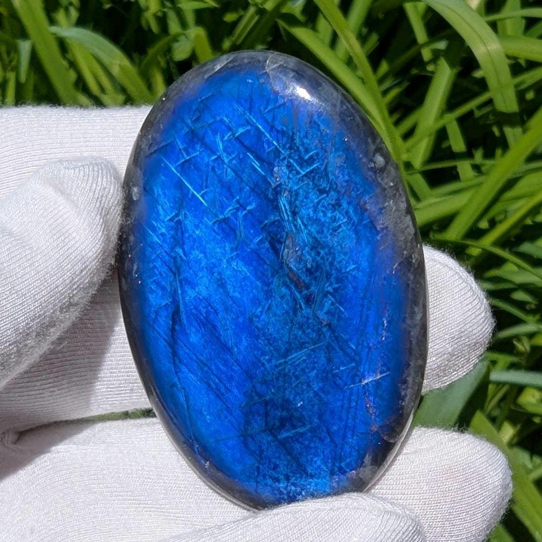138ct Blue Flash Canadian Labradorite - Tabor Island, Nain, Labrador, Canada - Oval Cabochon - The Original Labradorite
