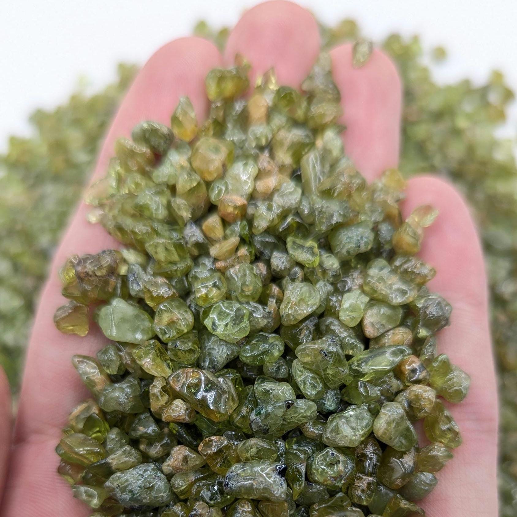 Olivine Gravel Lot - 4 to 10mm Tumbled Chips - Jilin, China - Natural Green Peridot Olivine - Polished Loose Gemstones