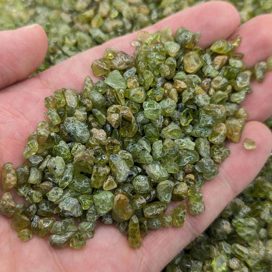 Olivine Gravel Lot - 4 to 10mm Tumbled Chips - Jilin, China - Natural Green Peridot Olivine - Polished Loose Gemstones