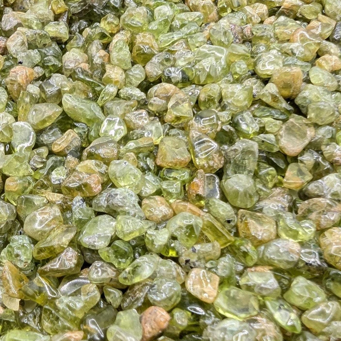 Olivine Gravel Lot - 4 to 10mm Tumbled Chips - Jilin, China - Natural Green Peridot Olivine - Polished Loose Gemstones