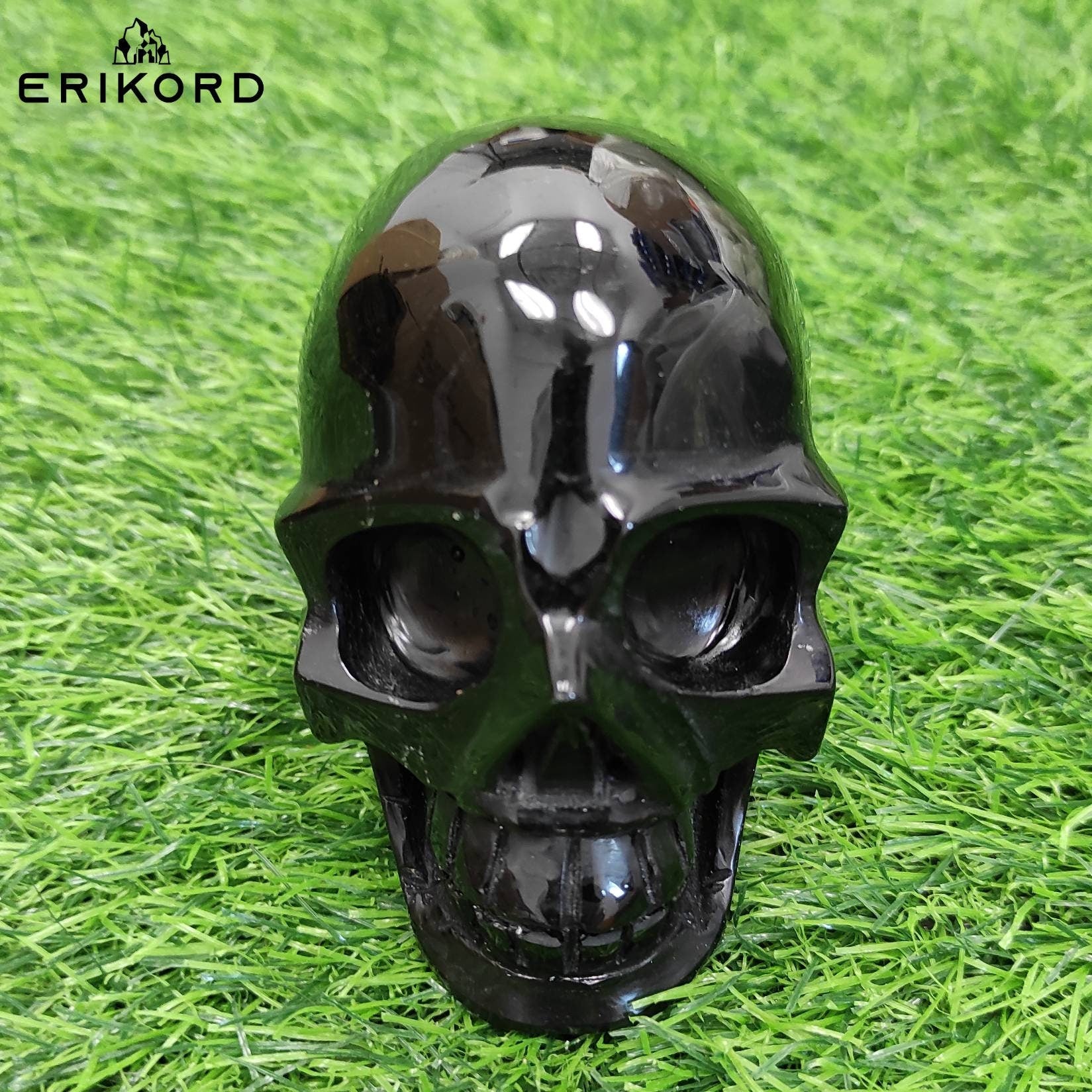 821g 5" Obsidian Skull Carved Crystal Polished Skull Head Crystal Carving Natural Black Obsidian Brazil Healing Crystal Self Standing