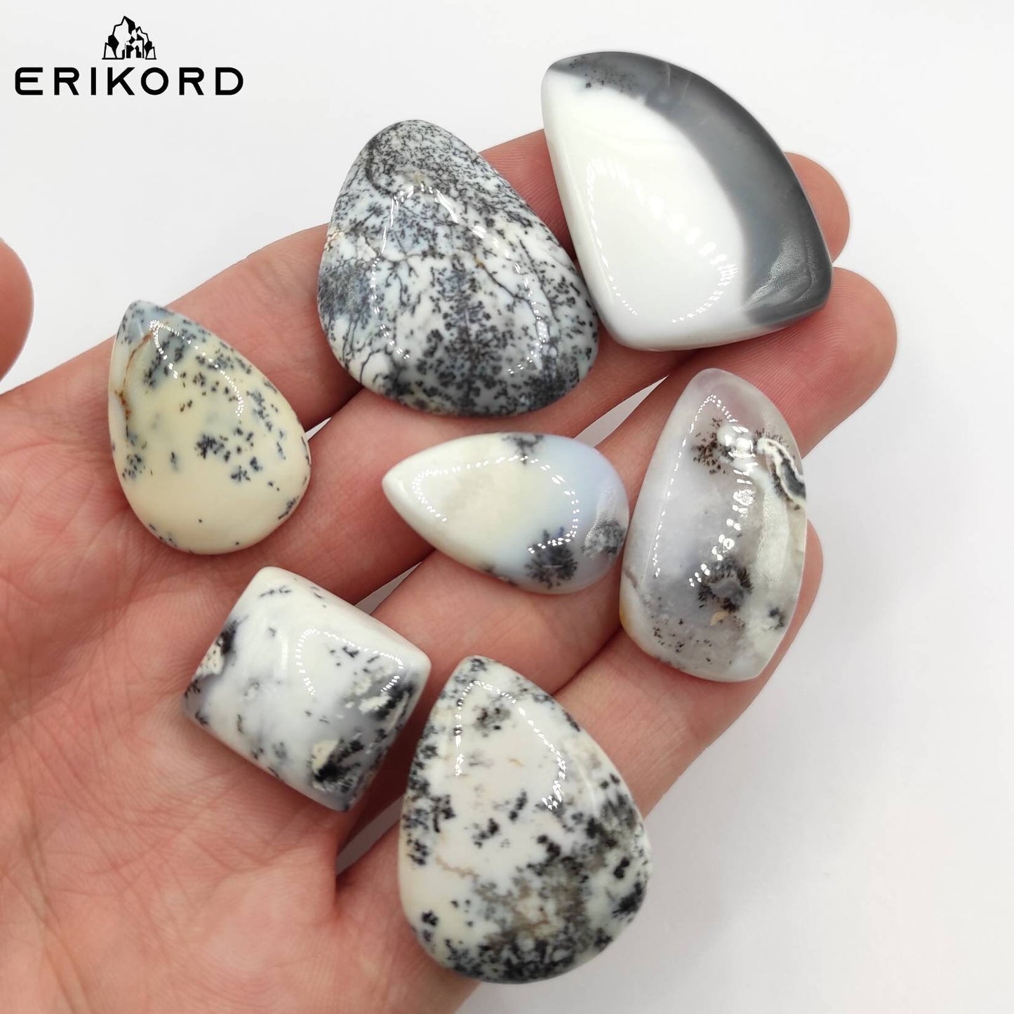 193ct Lot of Dendritic Opal Cabochons Pear Mixed Shape Cabochon Lot Black & White Dendrite Agate Gemstone Cabochons Natural Dendrites