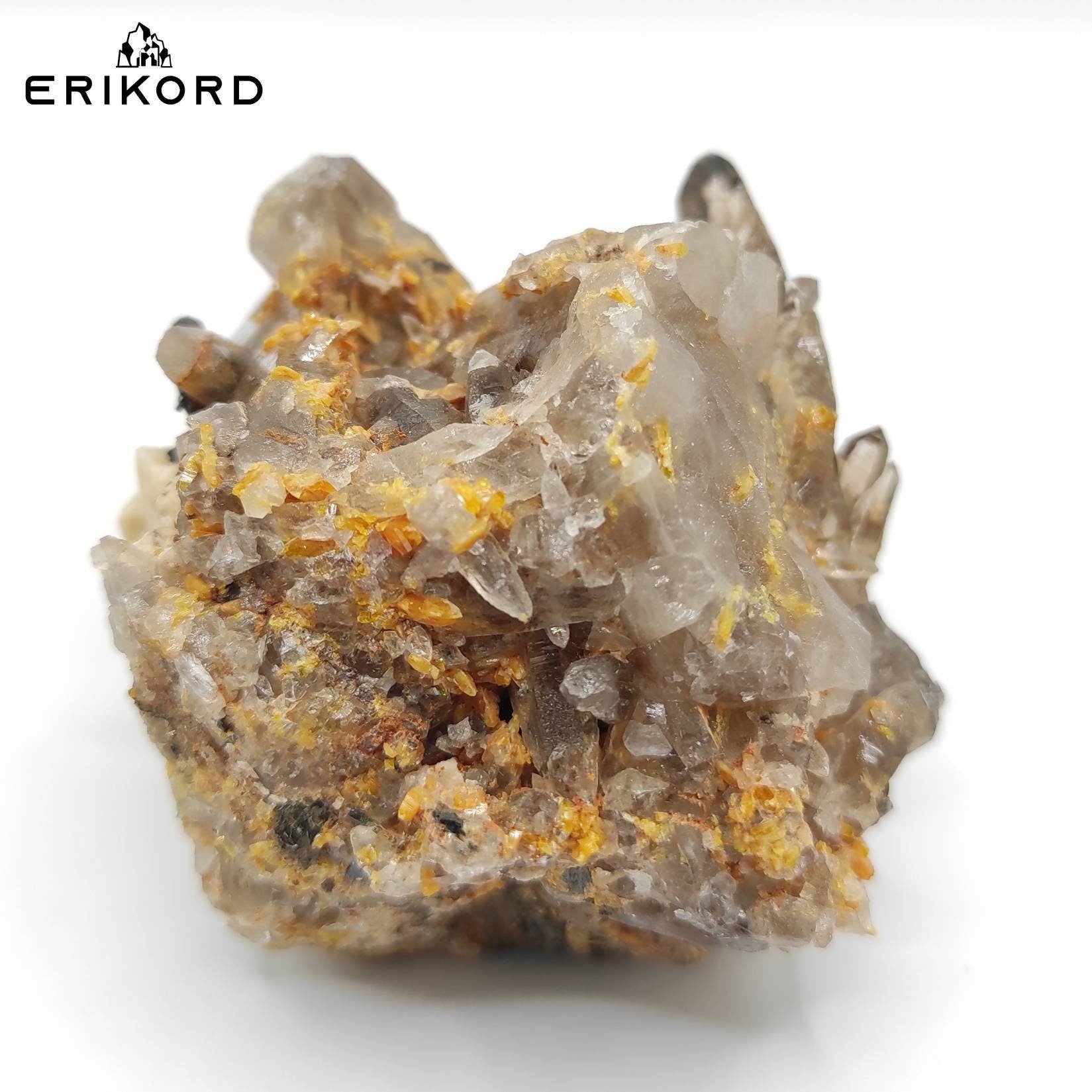 174g Yellow Zircon & Smoky Quartz Cluster with Feldspar and Aegerine Natural Mineral Cluster Malawi Raw Brown Quartz Specimen Unique Crystal