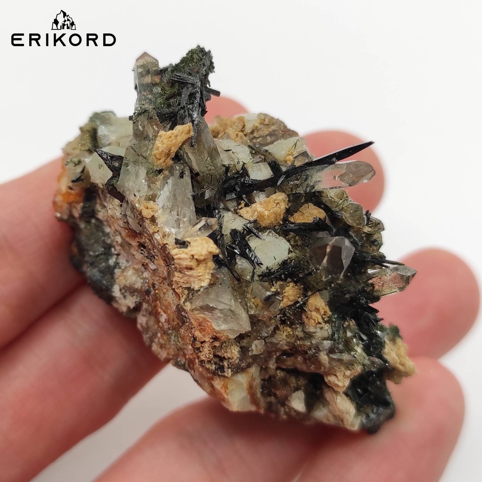 54g Smoky Quartz with Aegerine and Feldspar Natural Mineral Cluster Malawi Raw Black Aegerine Specimen Unique Crystal Cluster Rough Minerals