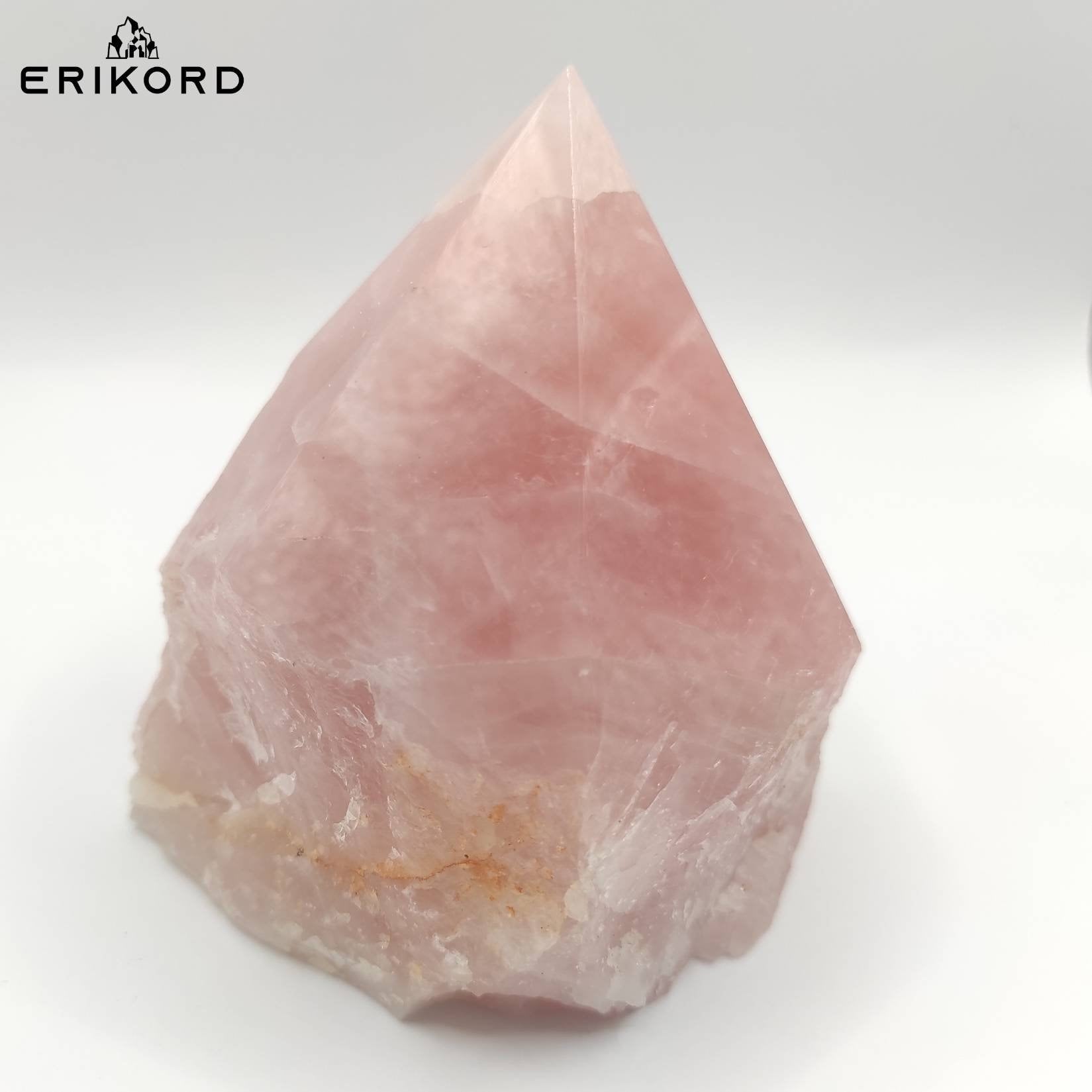 358g Raw Polished Rose Quartz Pink Tower Natural Crystal Point with Raw Base & Polished Tower Point Crystal Pyramid Flat Base Self Standing
